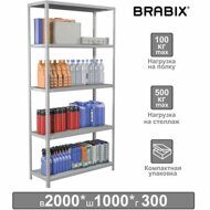 Стеллаж металлический BRABIX "MS KD-200/30-5", 2000х1000х300 мм, 5 полок, сборная стойка, 291118, S240BR243502